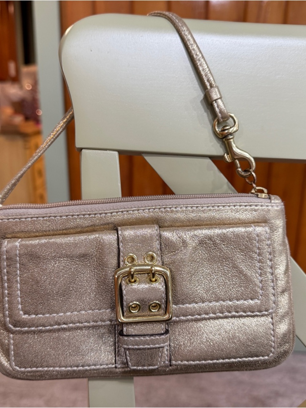 Coach Metallic Gold Nubuck Leather Wristlet Clutch with Buckle Detail - Picture 3 of 5
